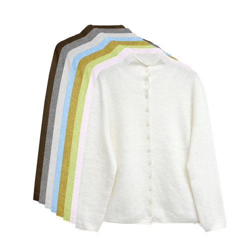 果色拉绒绵羊毛山羊绒针织开衫