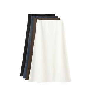 秋冬春时尚 518998简约素雅毛呢薄绒松紧腰A字半裙 休闲 橙庐