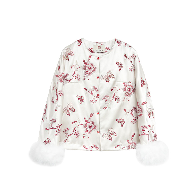 【橙庐】443028原创新中式蝴蝶牡丹重工刺绣毛袖夹毛棉服 女外套,女装/女士精品,棉衣/棉服,淘宝优惠券,粉丝福利购,淘宝优惠卷