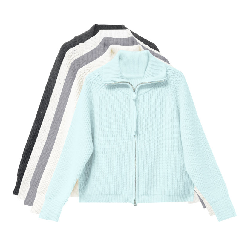 【橙庐】521218厚实双拉链翻领绵羊毛外套 女春秋时尚点子纱开衫