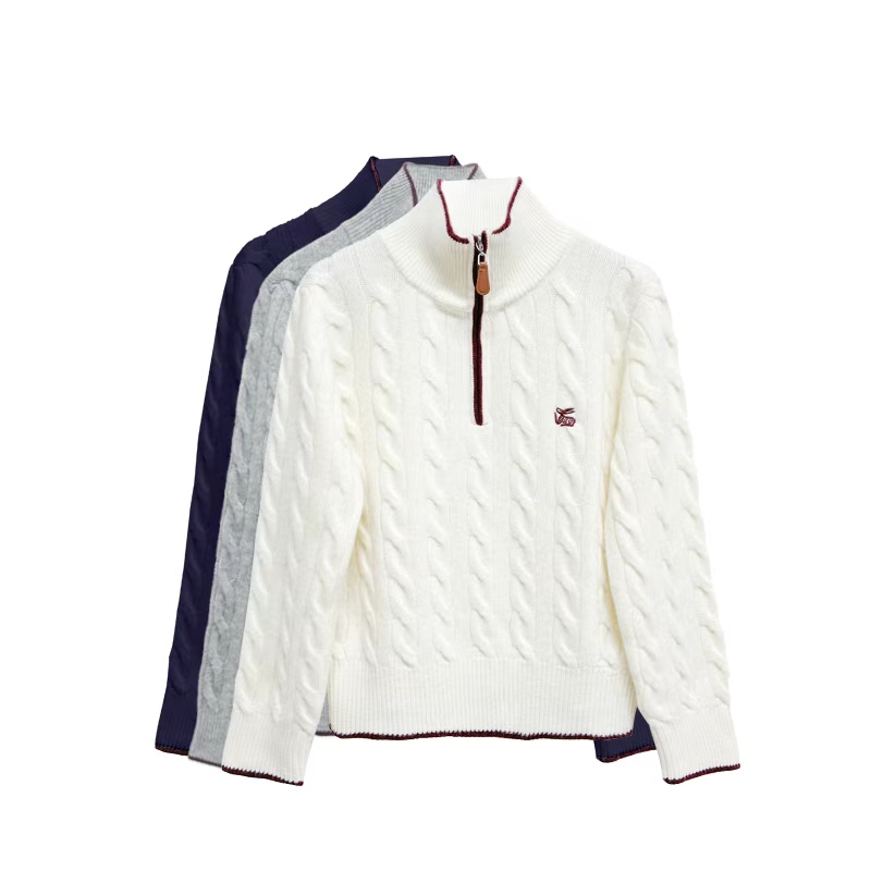 【橙庐】527182兔子刺绣绞花半拉链绵羊毛衫 秋冬女时尚休闲百搭