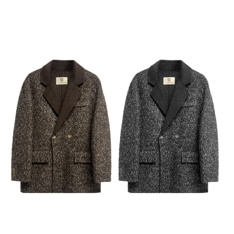 【橙庐】853001原创绵羊毛山羊绒西装领毛呢大衣 秋冬女中长通勤