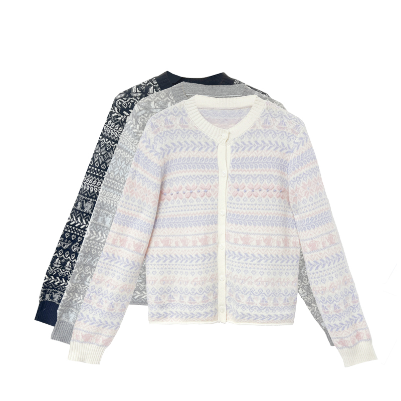 【橙庐】502519手工绣花绵羊毛针织开衫 春秋女甜美钩花时尚休闲