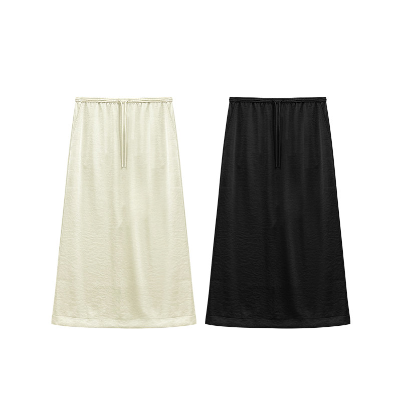 【橙庐】580170垂感丝滑松紧腰抽绳铅笔裙 时尚休闲半裙春夏简约