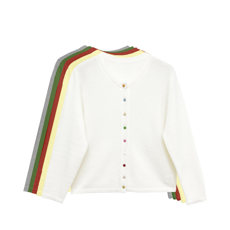 【橙庐】112508糖果色七彩扣绵羊毛开衫 秋冬女甜美风