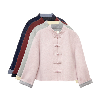 毛呢外套大衣 立领翻袖 509180原创新中式 女绵羊毛山羊绒 橙庐