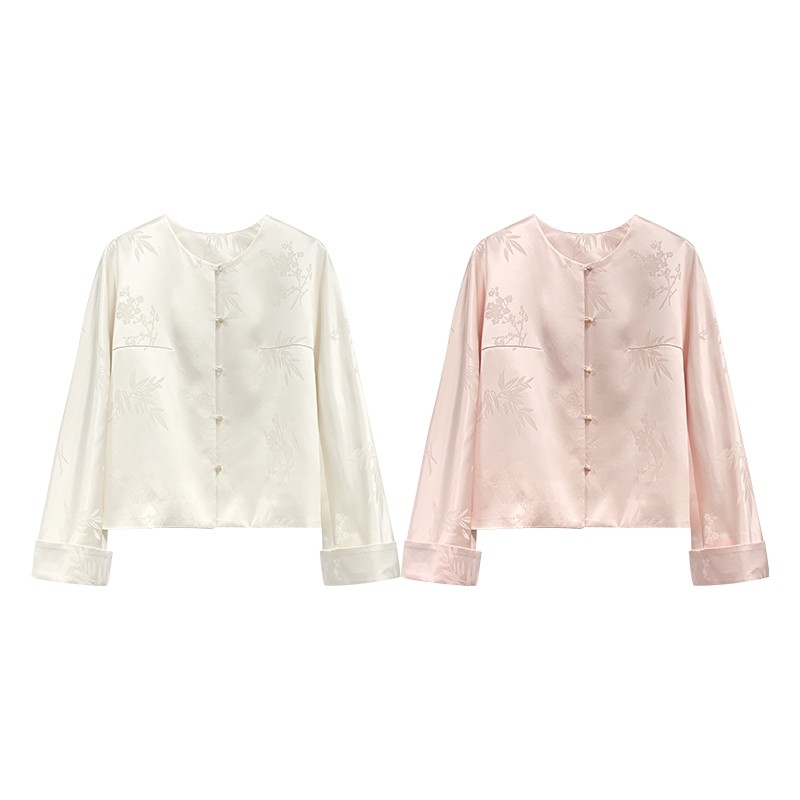 【橙庐】191007原创新中式竹叶腊梅高定提花外套 春秋女气质国风