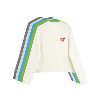 【橙庐】622650原创三彩萌马贴绣圆领插肩100绵羊毛衫 女士中国风