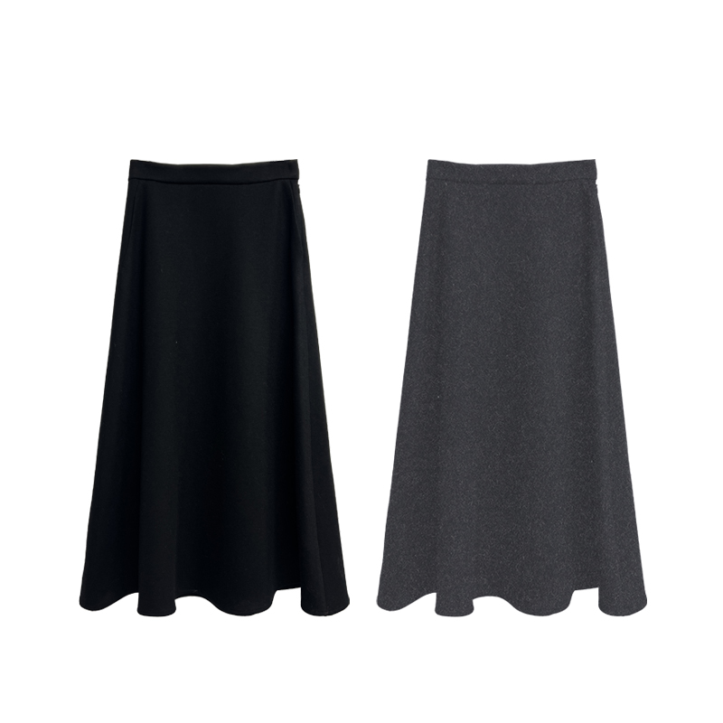 【橙庐】507100原创绵羊毛呢松紧腰A字半裙 秋冬简约素雅显瘦气质