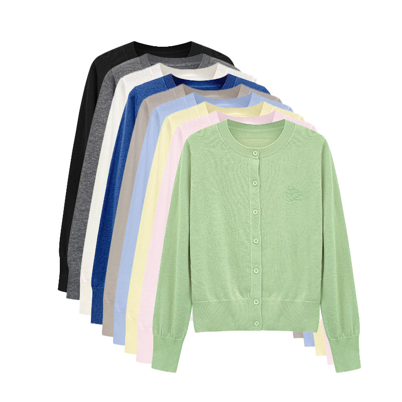 【橙庐】原创210718玉兰花绵羊毛针织开衫 长袖气质纯色时尚百搭