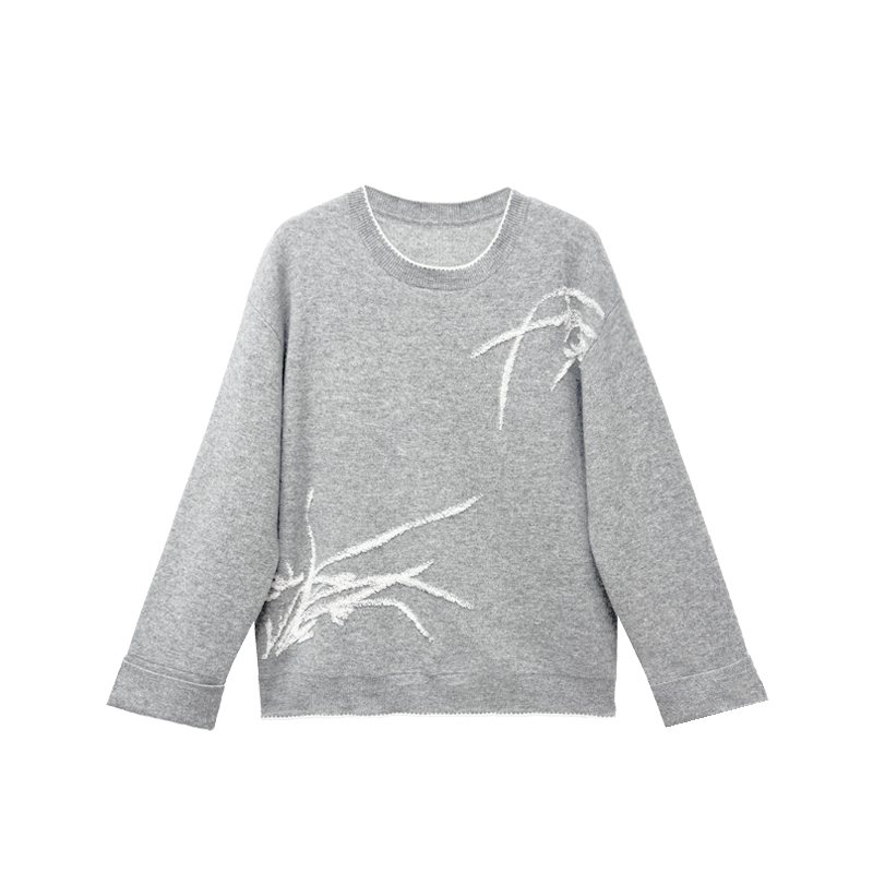 【橙庐】612971原创新中式兰花针织绵羊毛衫 女休闲优雅气质国风