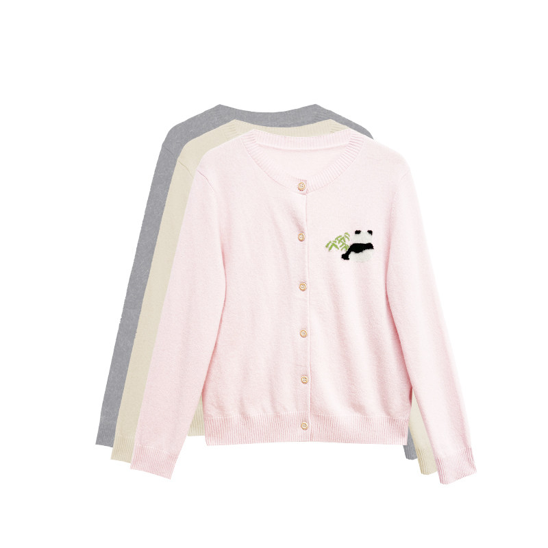 橙庐原创熊猫提花山羊绒针织开衫