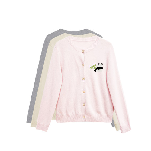 橙庐原创熊猫提花山羊绒针织开衫