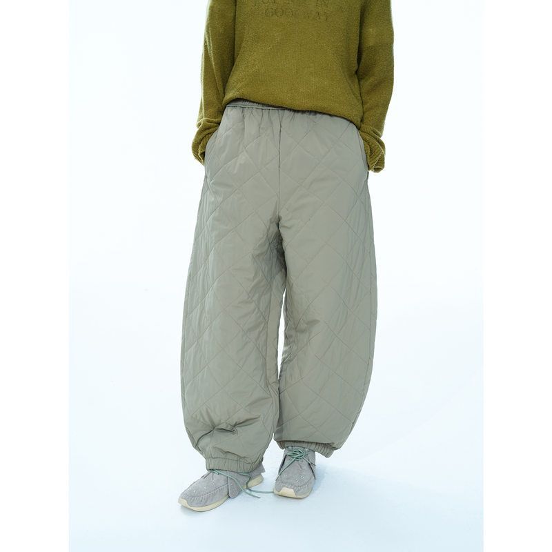 HELLO SEPTEMBER 羊毛保暖菱格衔缝设计弹力松紧腰纯色百搭休闲裤