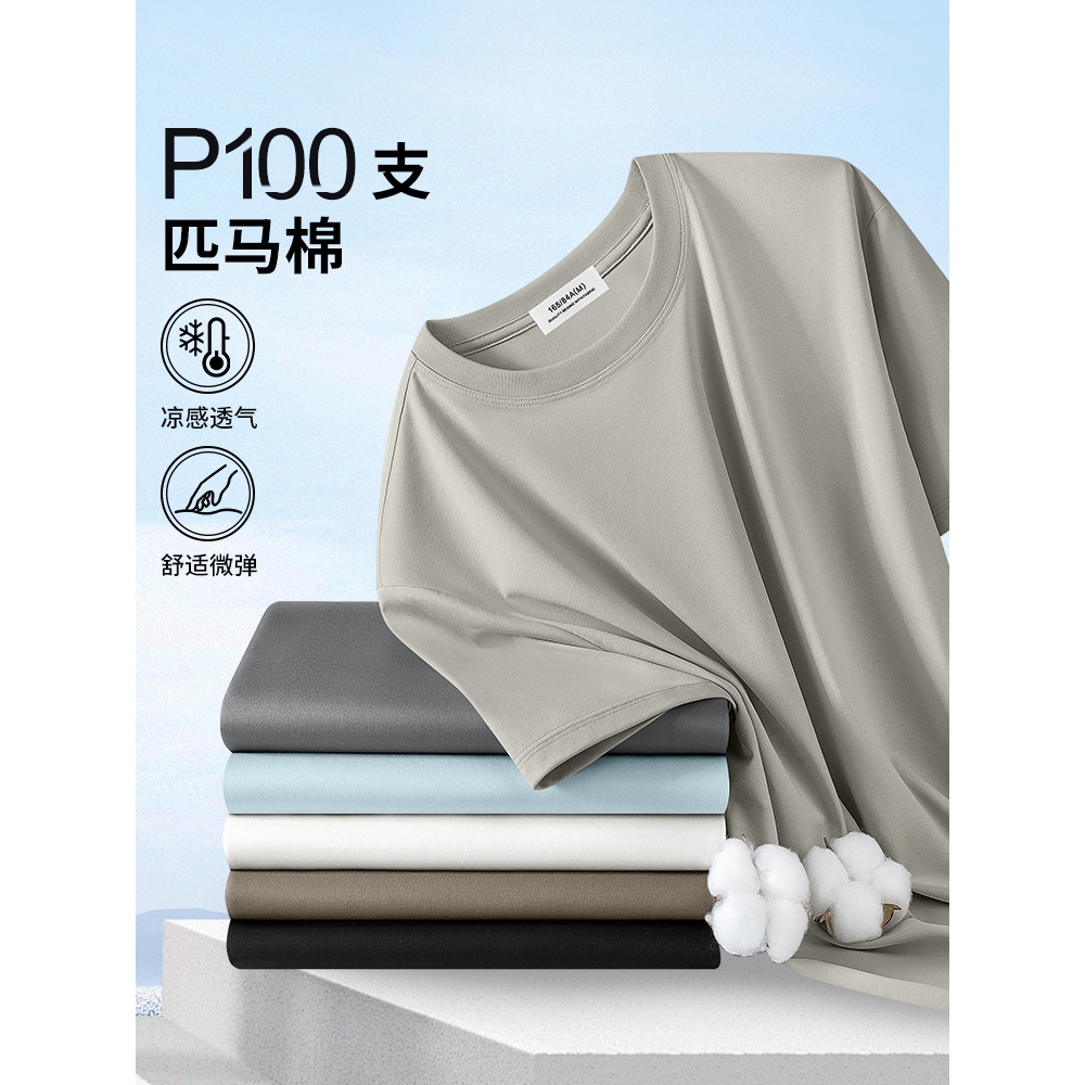 日本品质100支匹马棉高级感短袖t恤男2025年夏新款冰丝凉感青年男