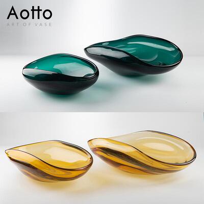 现代轻奢软装家居玻璃果盘样板间客厅餐厅收纳托盘碟子几何形摆件