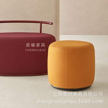 设计师款创意带金属靠背长凳带茶几和轮子TIBO椭圆布艺坐凳沙发