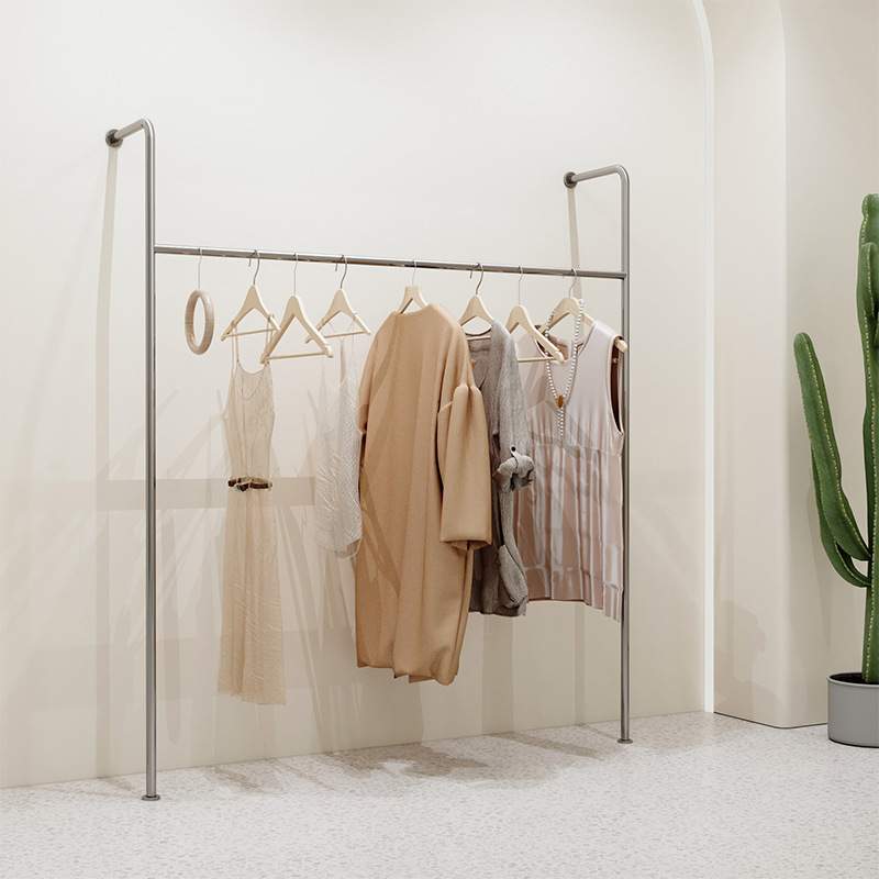 服装店展示架不锈钢拉丝上墙落地架男女童装店货架网红创意挂衣杆