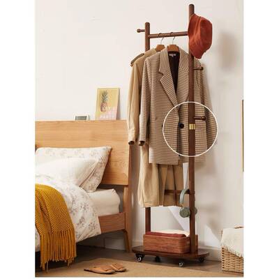 衣帽架落地卧室家用小户型挂衣架榉木床边简易带轮实木可移动架子
