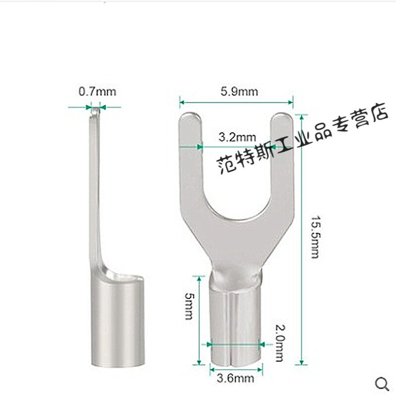 UT1.5-3冷压裸端子接线耳U型Y叉形铜鼻子接线压接端子快速连接器