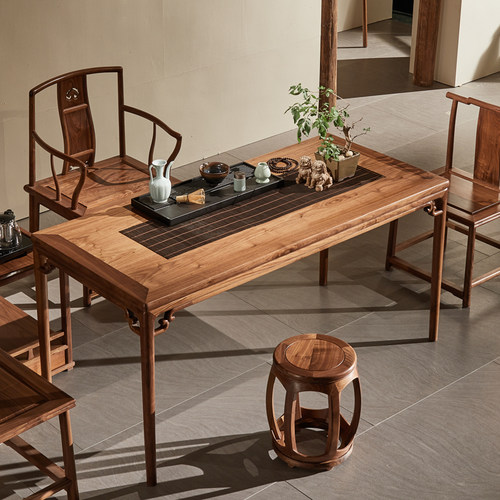 新中式明清明式实木小户型书房茶室家具书桌茶台茶桌茶桌椅组合