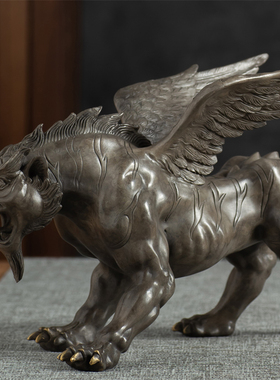 纯铜狴犴新中式摆件装饰品家居客厅办公室茶几纯手工艺术品摆件