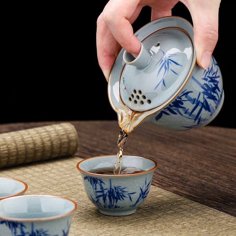 复古哥窑旅行功夫茶具一壶四杯露营出差便携快客杯泡茶Y壶茶杯套