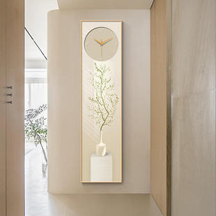 奶油风玄关装 饰画钟表挂钟客厅走廊过道挂画长条花卉创意艺术时钟