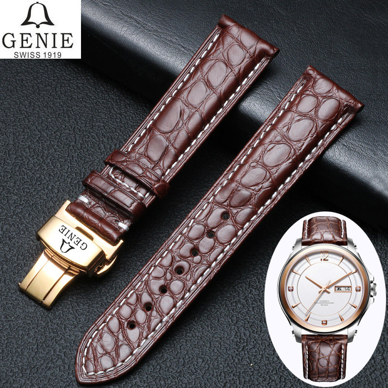 瑞士爵尼真皮表带 男女士手表带鳄鱼皮 20 22mm手表配件蝴蝶扣