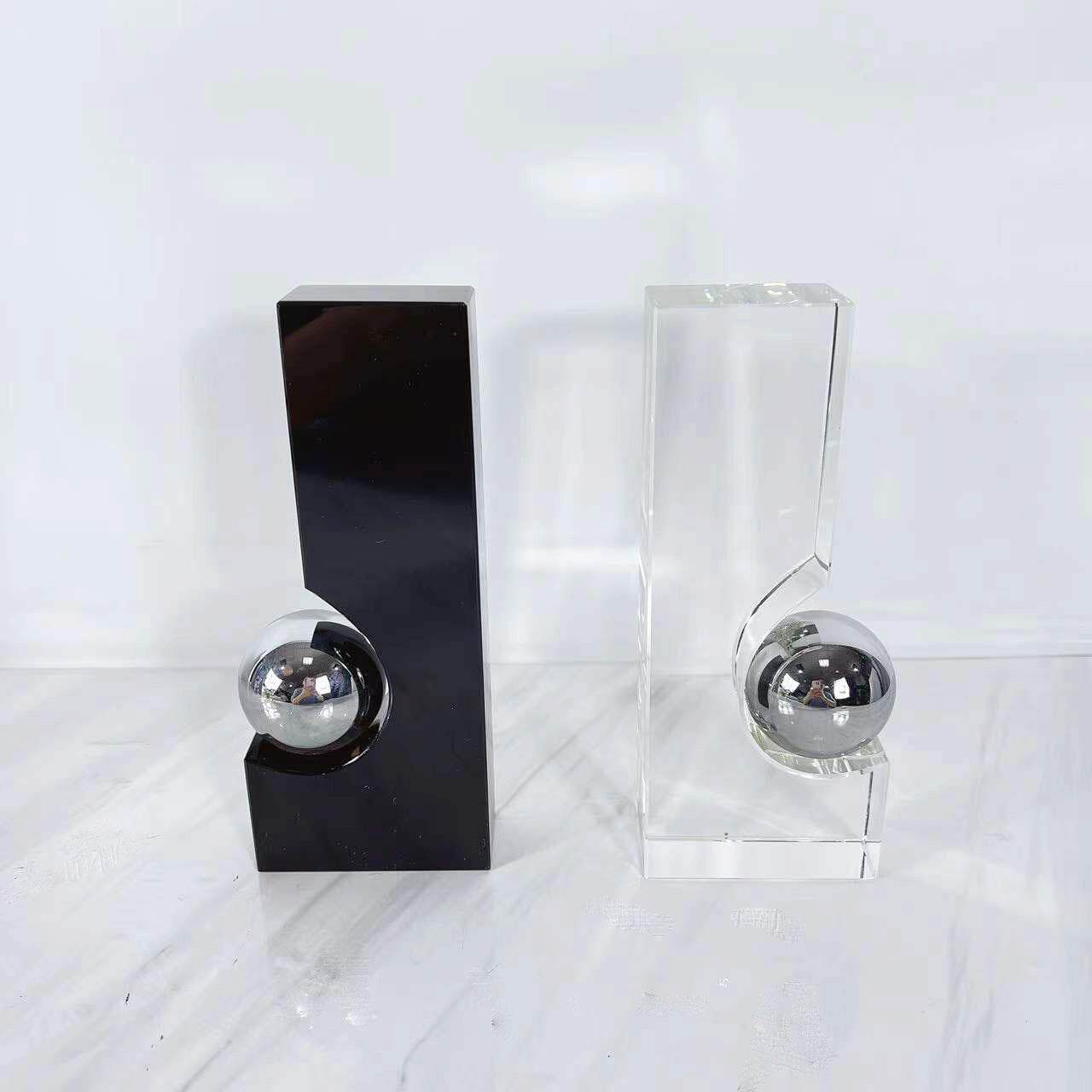简约水晶玻璃球书靠书架书柜书房摆件书挡创意装饰艺术品