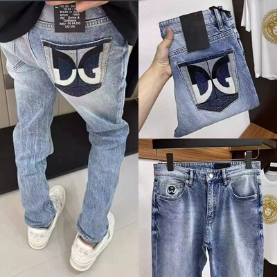 新款高端轻奢刺绣DG弹力牛仔裤子