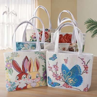 双面刺绣帆布包手提包手拎外出百搭精致化妆包手机包上班小拎包