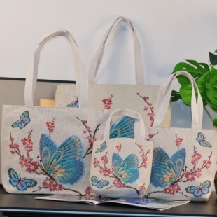 新款蝴蝶帆布包双面金丝提花刺绣单肩包上班通勤百搭包日常妈咪包