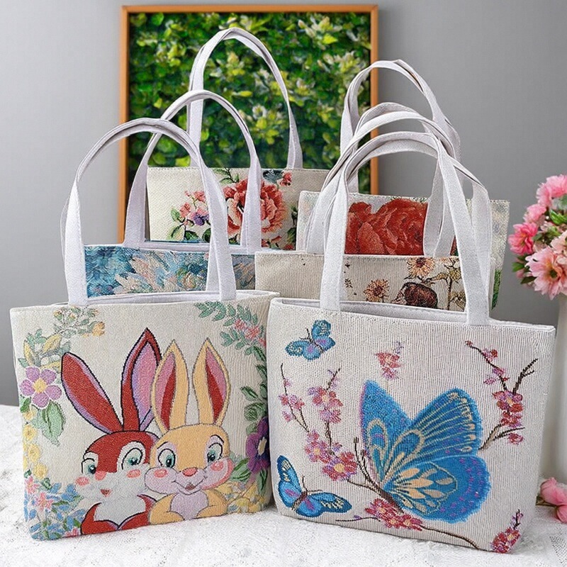 双面刺绣帆布包手提包手拎外出百搭精致化妆包手机包上班小拎包