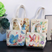 双面刺绣帆布包手提包手拎外出百搭精致化妆包手机包上班小拎包