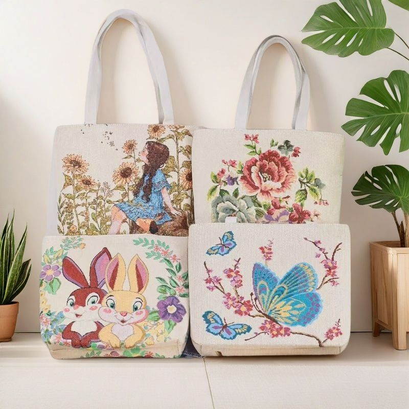 民族风双面金丝手提帆布包耐磨时尚百搭款刺绣带拉链手提包手拎包