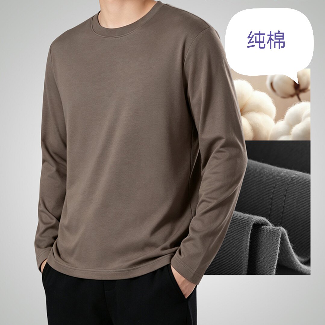 鹿岛什物纪WFD10007男式新疆棉圆领长袖T恤26秋冬舒适百搭宽松T图片