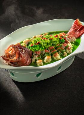 清餐厅广式蒸CHV东星酒斑暖鱼炉子店蜡烛加热温陶瓷草绿色保椭圆