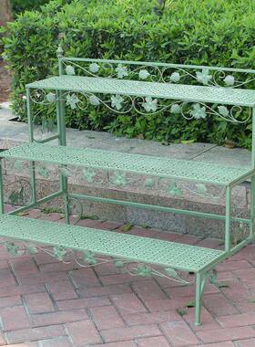 美式复古户外花庭院铁艺花OUX架外园室落地盆架阶梯多层置花物架