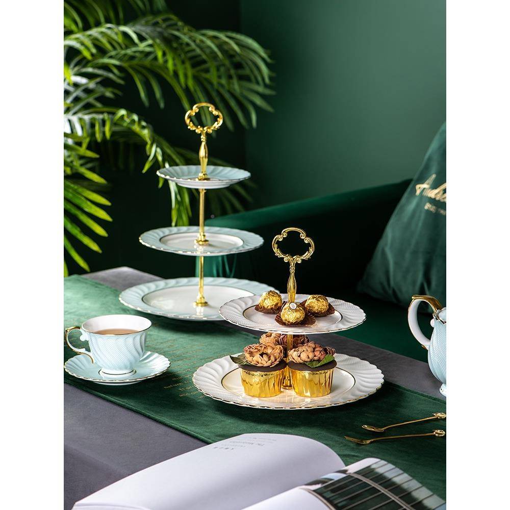 甜简约创意品台骨OZR瓷下午茶点心架三层水果串盘干蛋果瓷糕陶盘