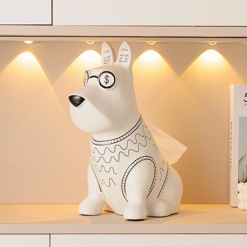 新品创意陶狗狗饰纸巾盒客瓷厅51359茶几件抽纸盒收纳轻奢家居摆