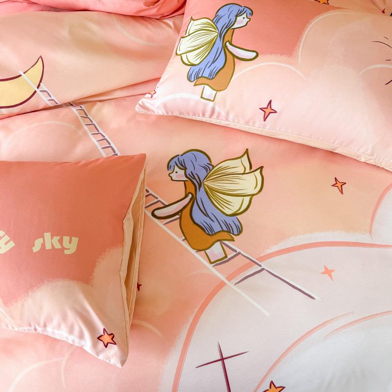 新款小清新卡通数床码印花柔水洗棉超SQV四套床单件床笠款单人三