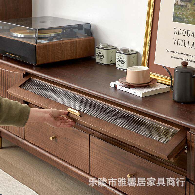北美8131黑胡桃全木实木电视柜客厅简现约代小户型樱桃木纳收柜视