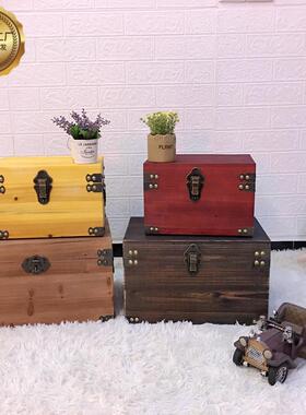 子木箱子锁储物箱实木收纳箱带复古木盒特大号方82039形带盖木长