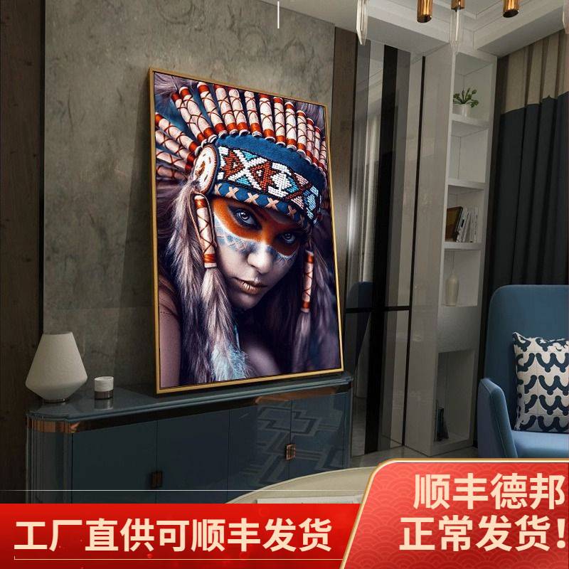 印第安人装饰画展厅酒吧简约现代个性展厅样板挂画大尺寸民宿壁画图片