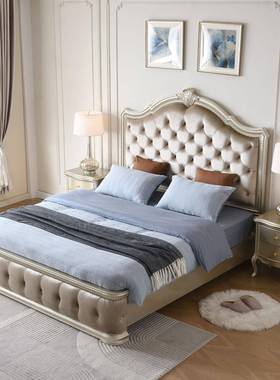 美式轻奢实木床1米30531储8双大床法式雕花人卧床主豪华婚床物床