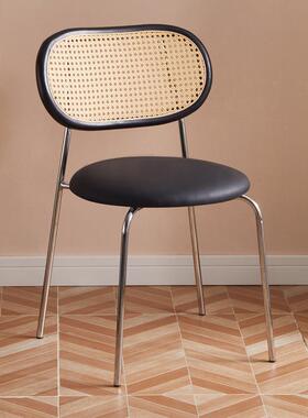 8约V法式家轻奢藤编F769S95S古餐椅用意式黑色中餐桌椅复古极简风