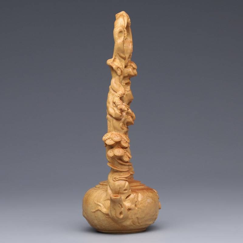 崖柏木雕东坡提梁壶中式摆件 实木博古架茶壶家居客厅装饰工艺品