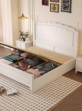 美古式涟漪实床木高床复黑色档双人床主卧室网红中古风JXJ-F70#实