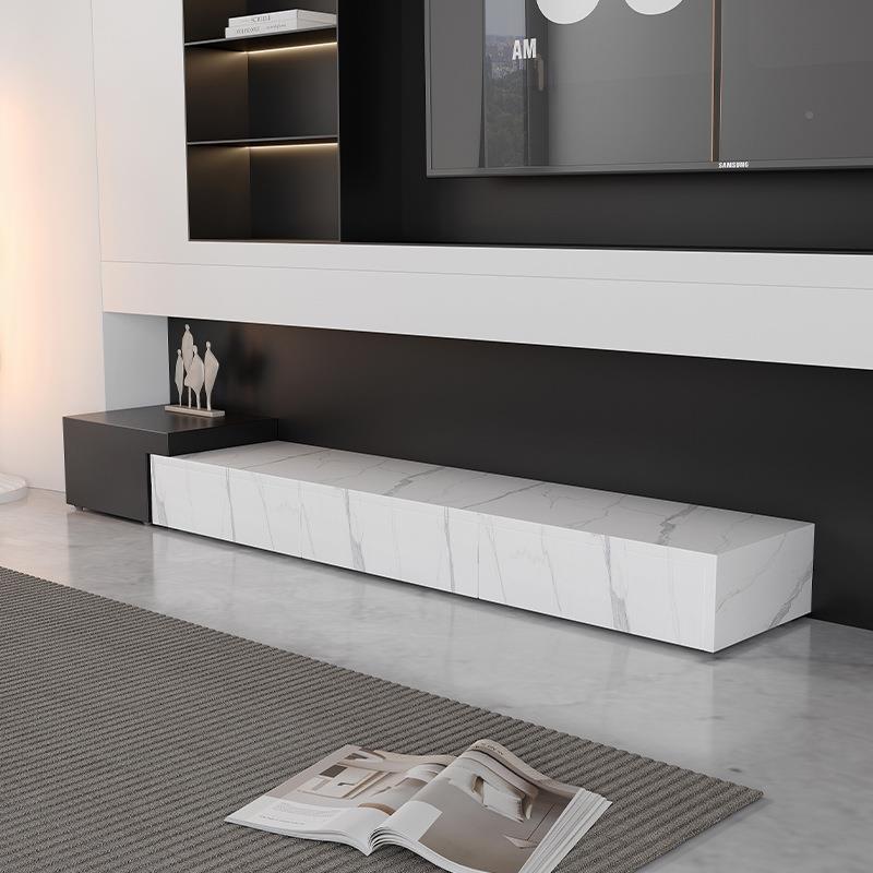 式极简岩意板茶几小组合225新款黑白落地长方0形工GDO程可尺大寸